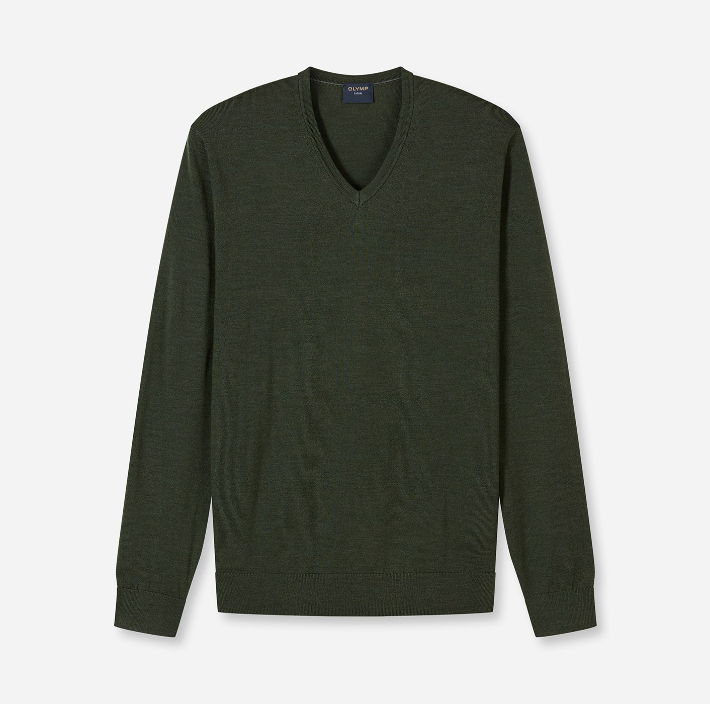 Pullover Herren Oliv – OLYMP Casual Strick Regular Fit, Detailansicht