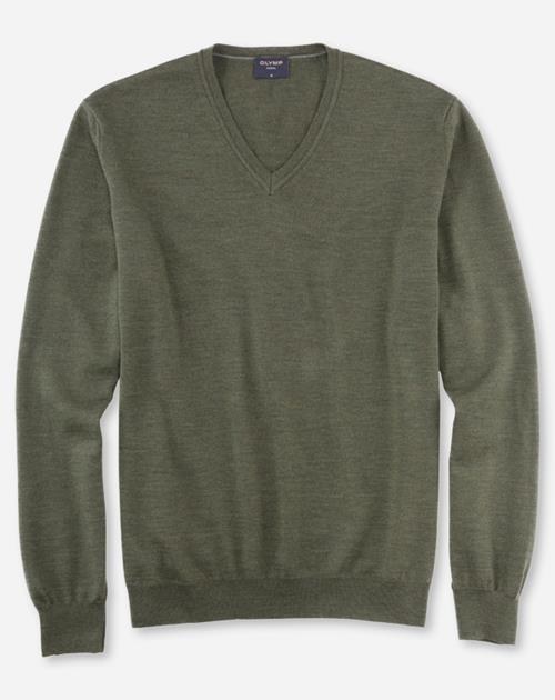 Pullover Herren Oliv – OLYMP Casual Strick Regular Fit, Detailansicht