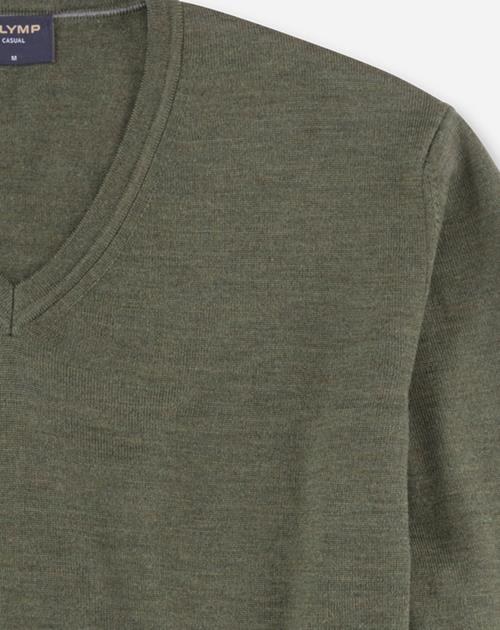 Pullover Herren Oliv – OLYMP Casual Strick Regular Fit, Detailansicht