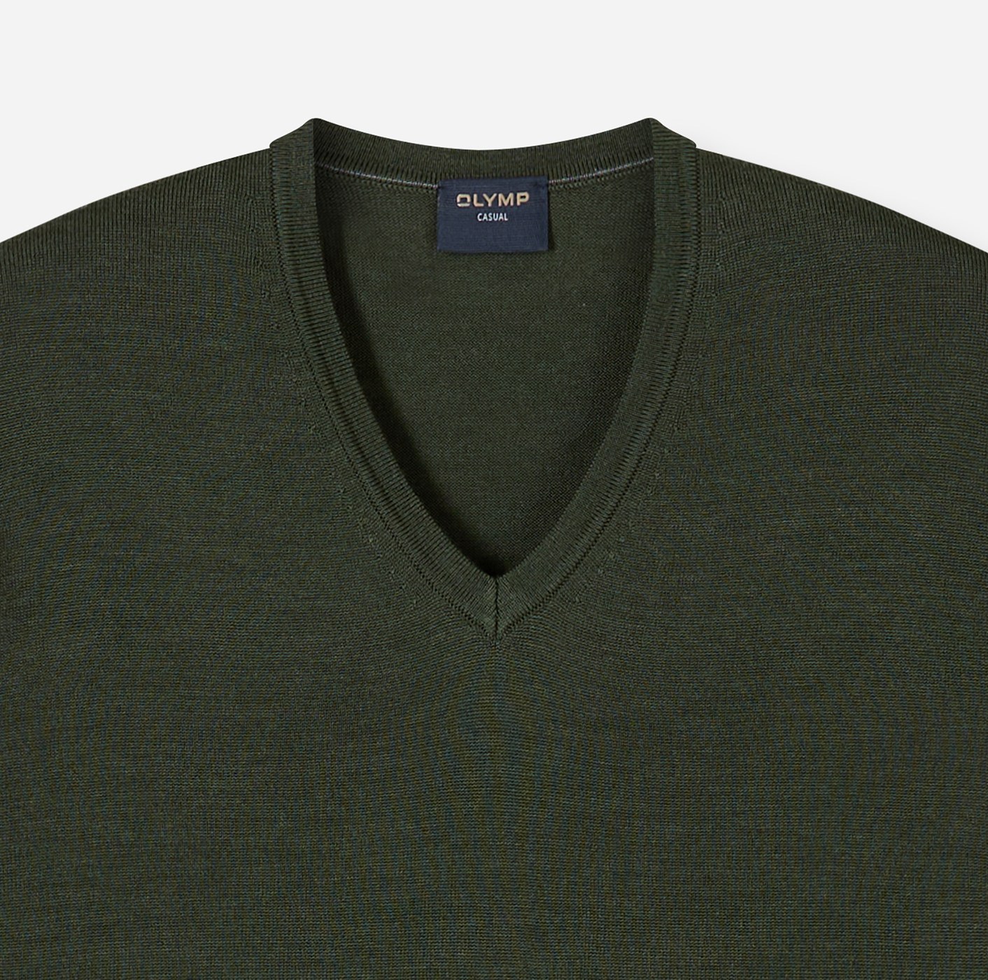 Pullover Herren Oliv – OLYMP Casual Strick Regular Fit, Detailansicht