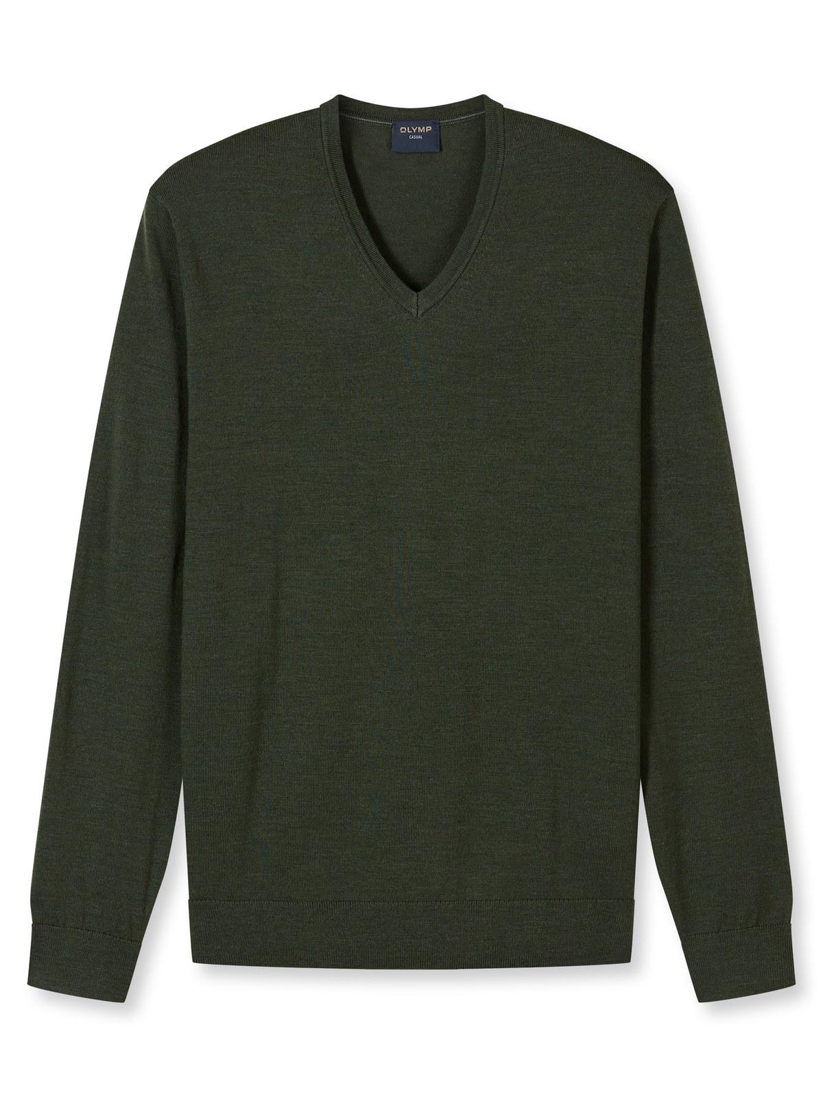Pullover Herren Oliv – OLYMP Casual Strick Regular Fit, Detailansicht