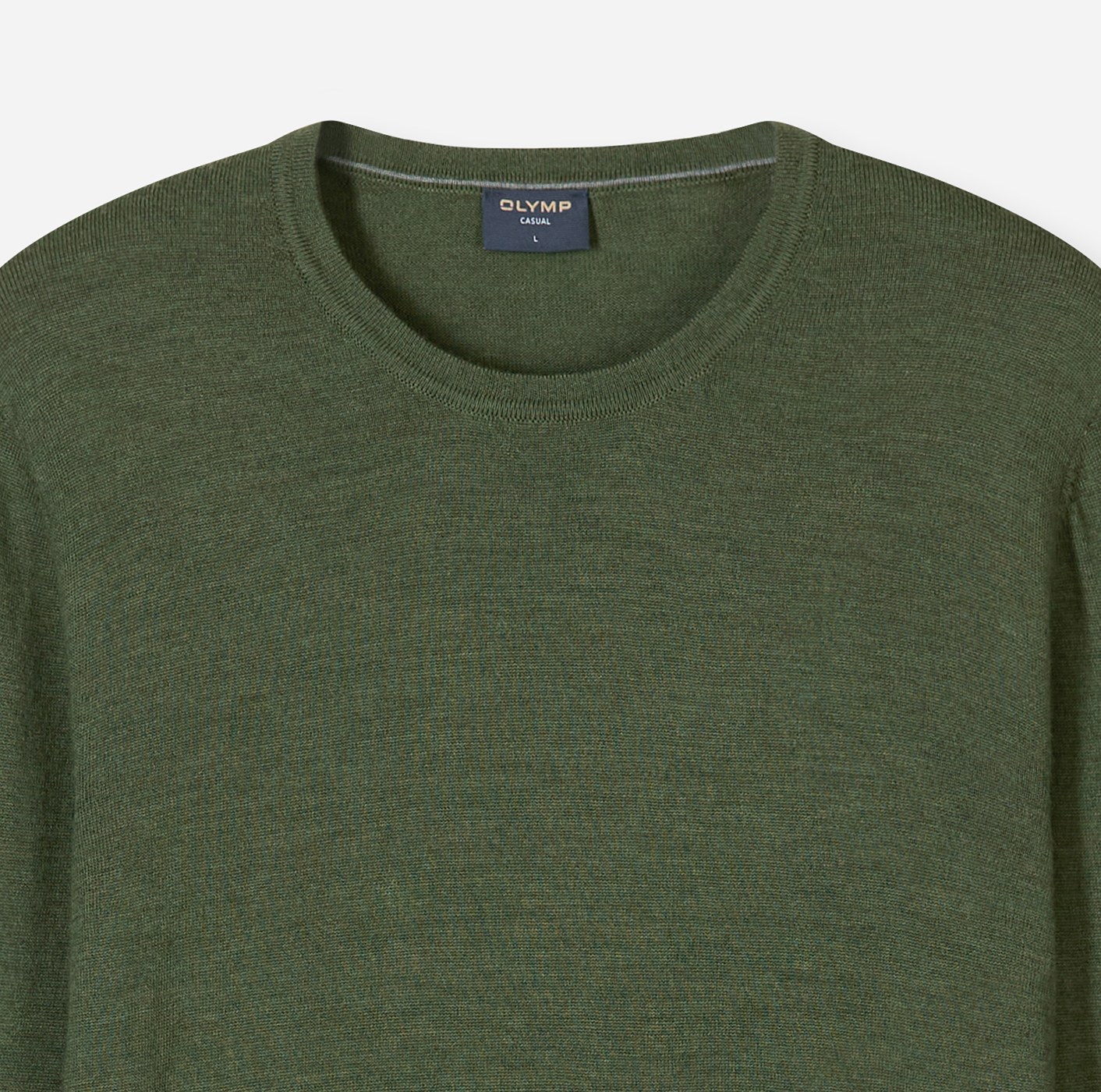 Pullover Herren Oliv – OLYMP Casual Strick Modern Fit, Detailansicht