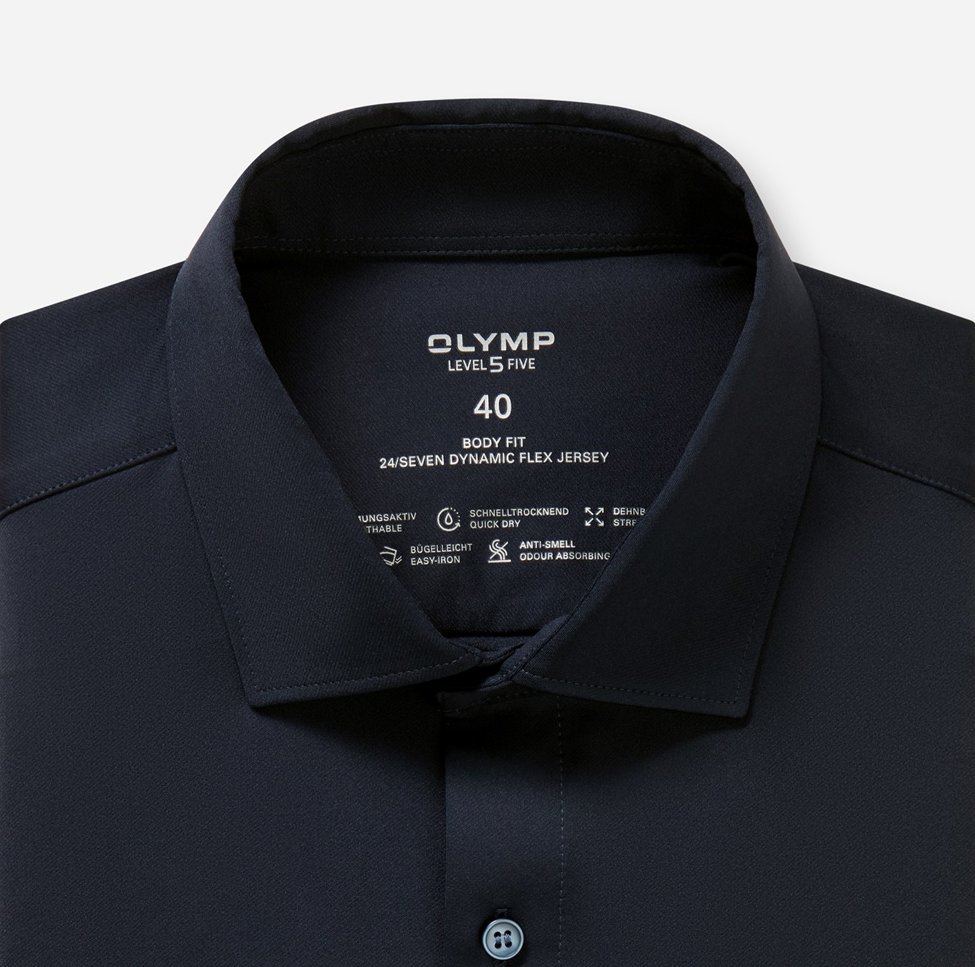 Hemd Herren Marine – OLYMP Level Five 24/Seven Body Fit, Detailansicht