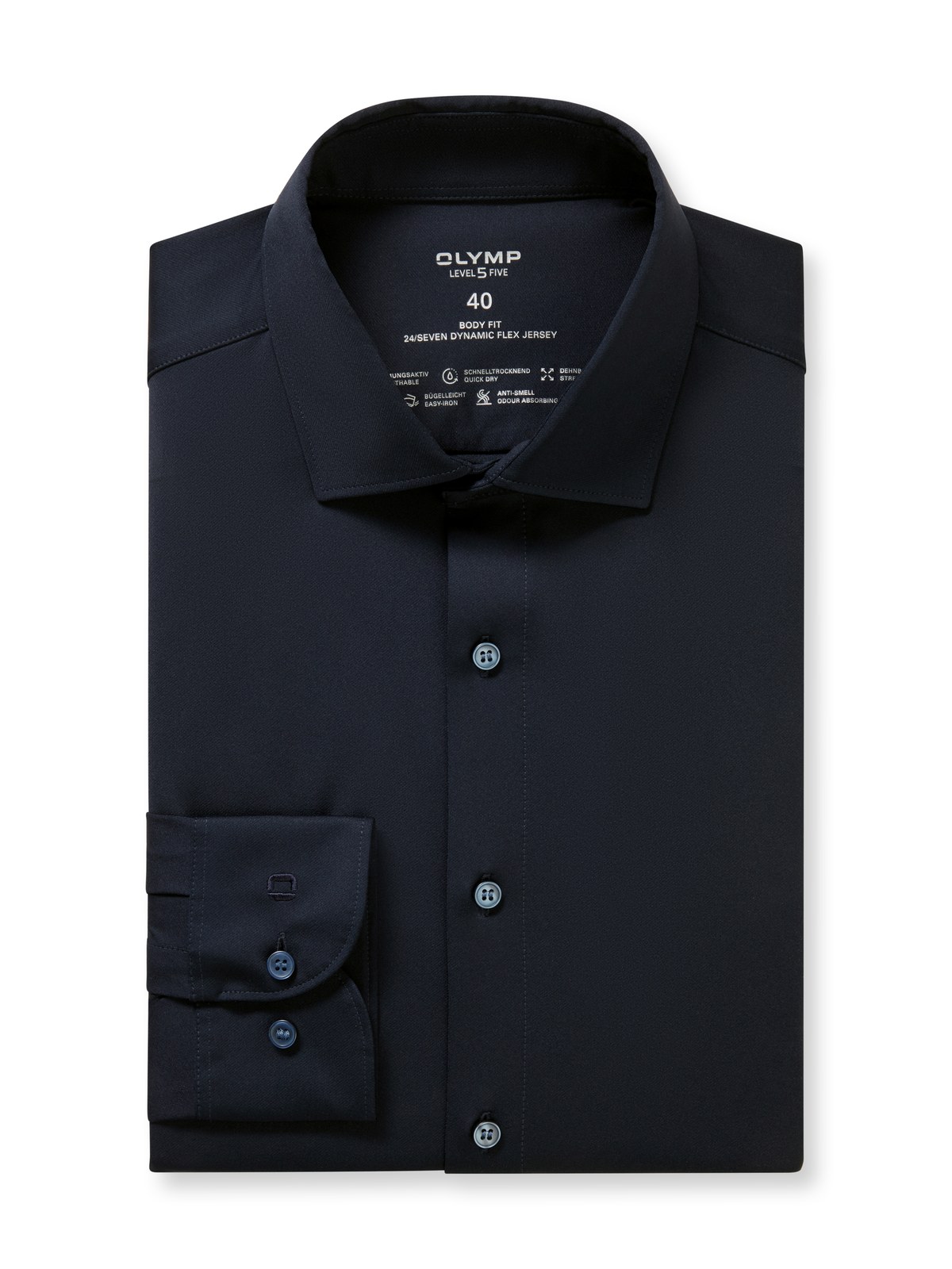 Hemd Herren Marine – OLYMP Level Five 24/Seven Body Fit Extra langer Arm, Detailansicht