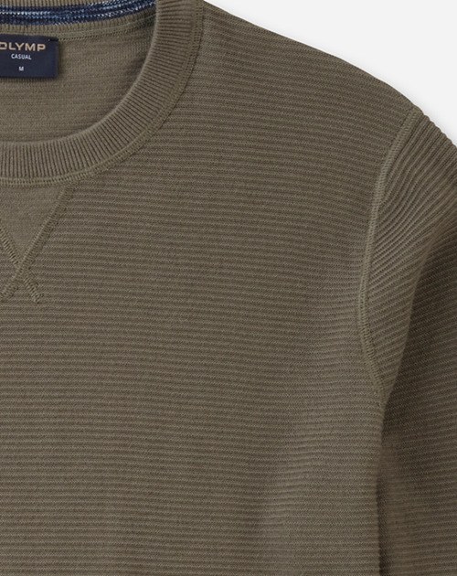 Pullover Herren Oliv – OLYMP Casual Strick Regular Fit, Detailansicht