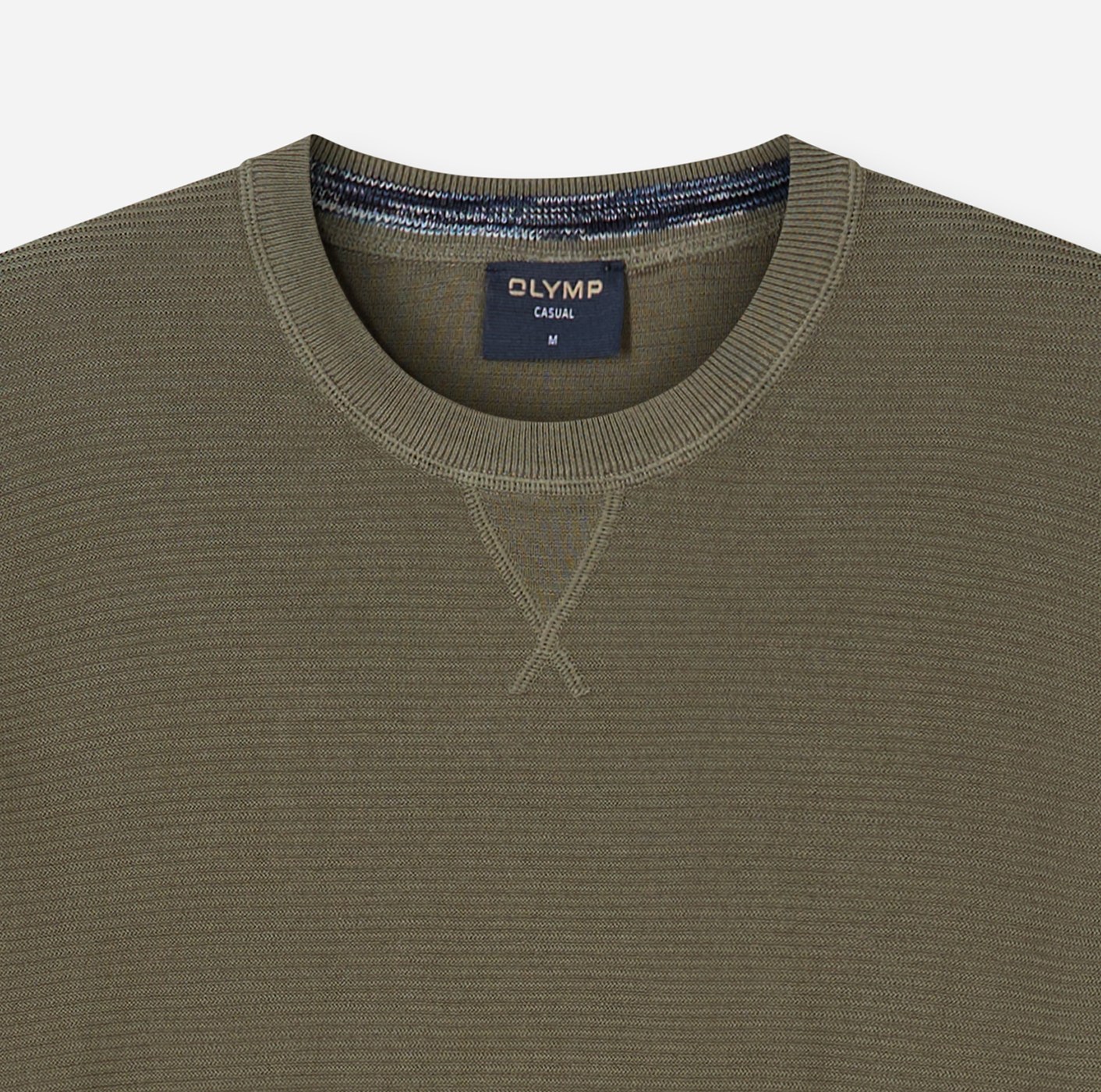 Pullover Herren Oliv – OLYMP Casual Strick Regular Fit, Detailansicht