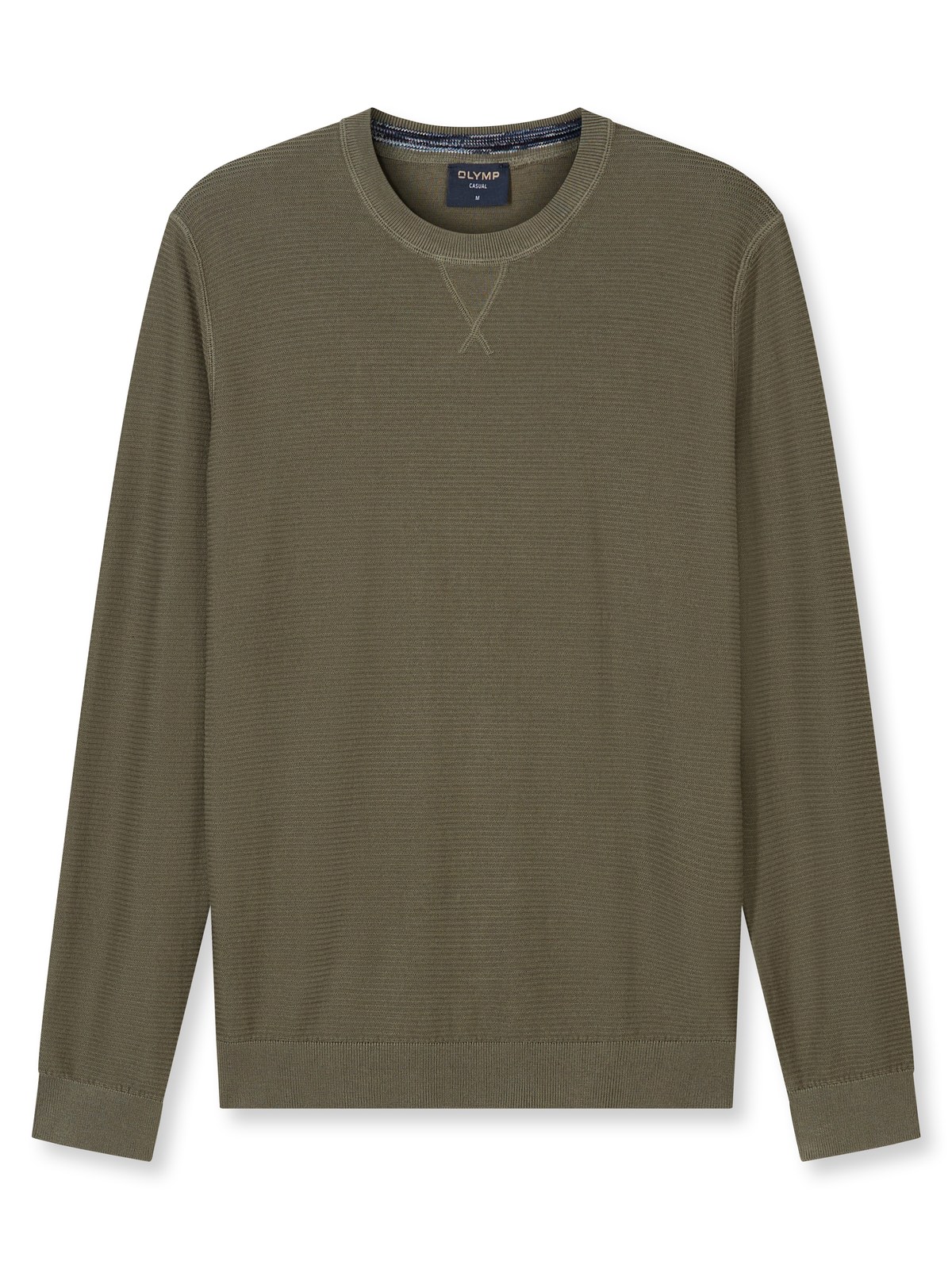 Pullover Herren Oliv – OLYMP Casual Strick Regular Fit, Detailansicht