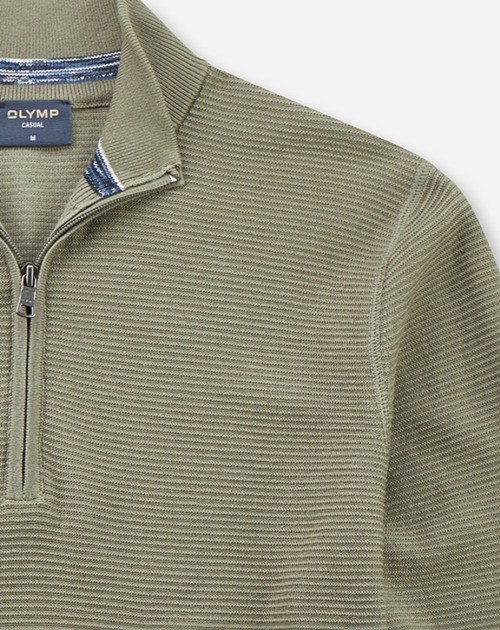 Pullover Herren Oliv – OLYMP Casual Strick Regular Fit, Detailansicht