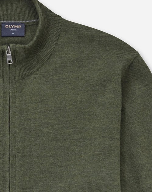 Pullover Herren Oliv – OLYMP Casual Strick Regular Fit, Detailansicht