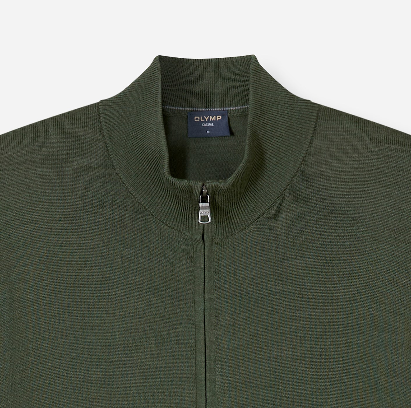 Pullover Herren Oliv – OLYMP Casual Strick Regular Fit, Detailansicht